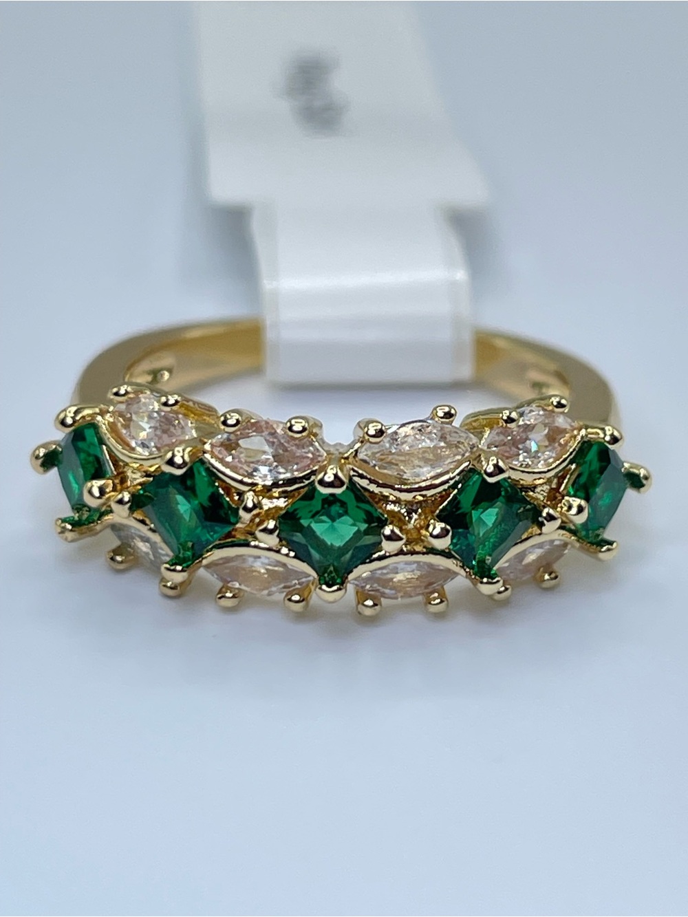 Swarovski Crystal Elements Green White Crystal Art Deco Vintage Ring Sz 6